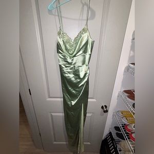 Amelia Formal Satin Embroidered Sage Dress